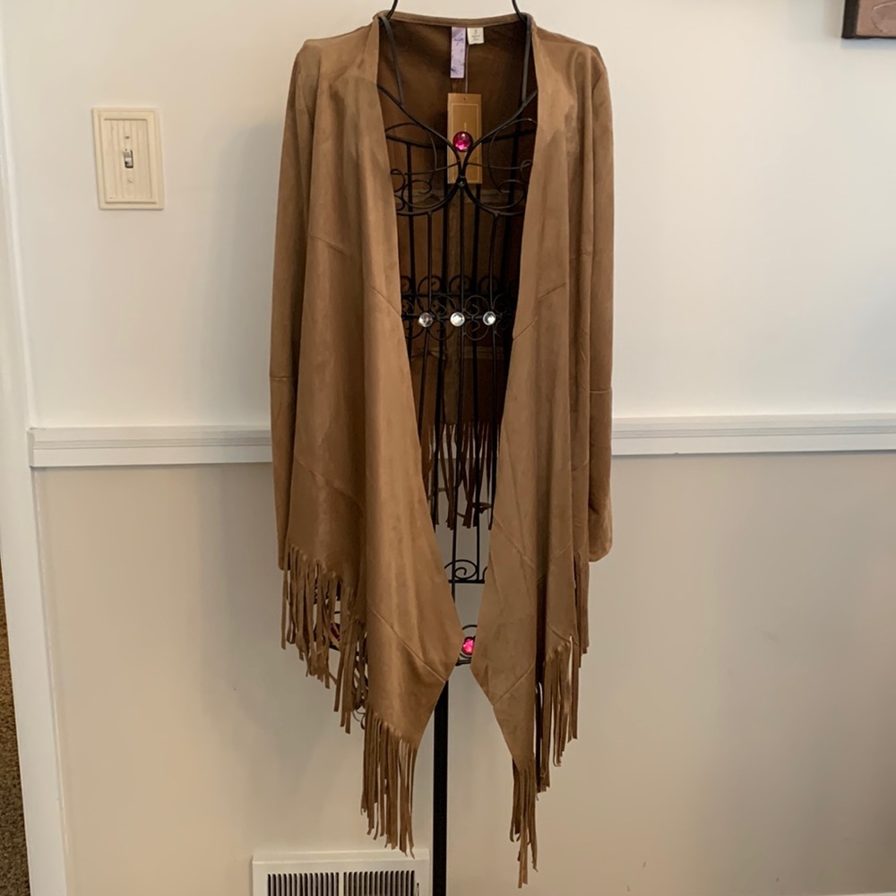 Alya Faux Suede Fringe Open Jacket